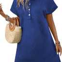 Acelitt Summer Lapel Collared Dresses for Women 2026 Batwing Short Sleeve Mini Dress Beach Sundress (Blue, L)