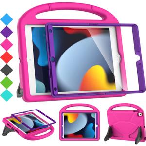 SUPLIK Kids Case for iPad 9th/8th/7th Generation - 10.2 inch 2021/2020/2019 Case with Built-in Screen Protector, Durable Shockproof Handle Stand for Apple iPad 7/8/9 Gen, Pink&Purple