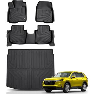 Sunsdrew Floor Mats for 2023-2025 2026 Honda CR-V (Include Hybrid), All Weather Floor Liners & Rear Trunk Mat for CRV Accessories, TPE Rubber, Raised Edge (Trunk Deck in Upper Position)