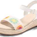 Coutgo Girls Espadrilles Sandals Platform Wedge Heels Open Toe Ankle Strap Boho Summer Dress Shoes, 12C