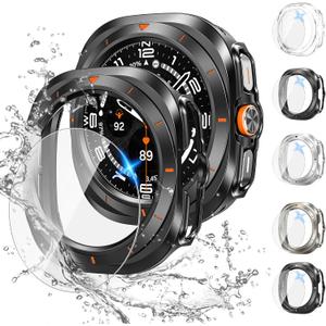 Tensea [5+5Pack for Samsung Galaxy Watch Ultra 2025 / Galaxy Watch 7 Ultra 2024 47mm Accessories, Hard PC Bumper/HD Anti-Fog Tempered Glass Protective Film, Face Cover Set for Women Men (Clear/Titanium Black/Titanium Black/Titanium Silver/Titanium White(Scale Coloring))