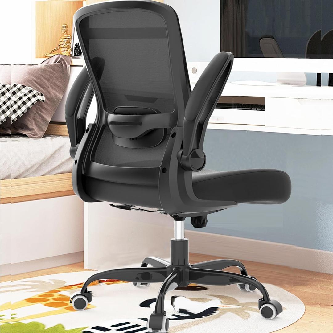 Mimoglad Ergonomic Office Chair - Desk Chair with Flip-up Armrests & 135 Recline, Adjustable Lumbar Support - Space-Saving Task Chair for Business/Team Office & Home (Black, 350lbs)