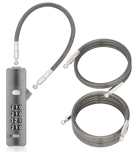 Cable Lock, 4-Digit Combination Wire Lock with 3 Rechangeable Steel Braided Steel Ropes (9"/24"/47"), Compact & Portable for Bikes, Luggage, Storage Units, Fence & Cabinet (Gun-Grey)