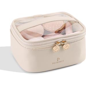 Pocmimut Makeup Bag,Protable Clear Makeup Bag Travel Cosmetic Bag Car Accessories for Women,Travel Essentials Cosmetic Bag Organizers,Beige (Small-Square)