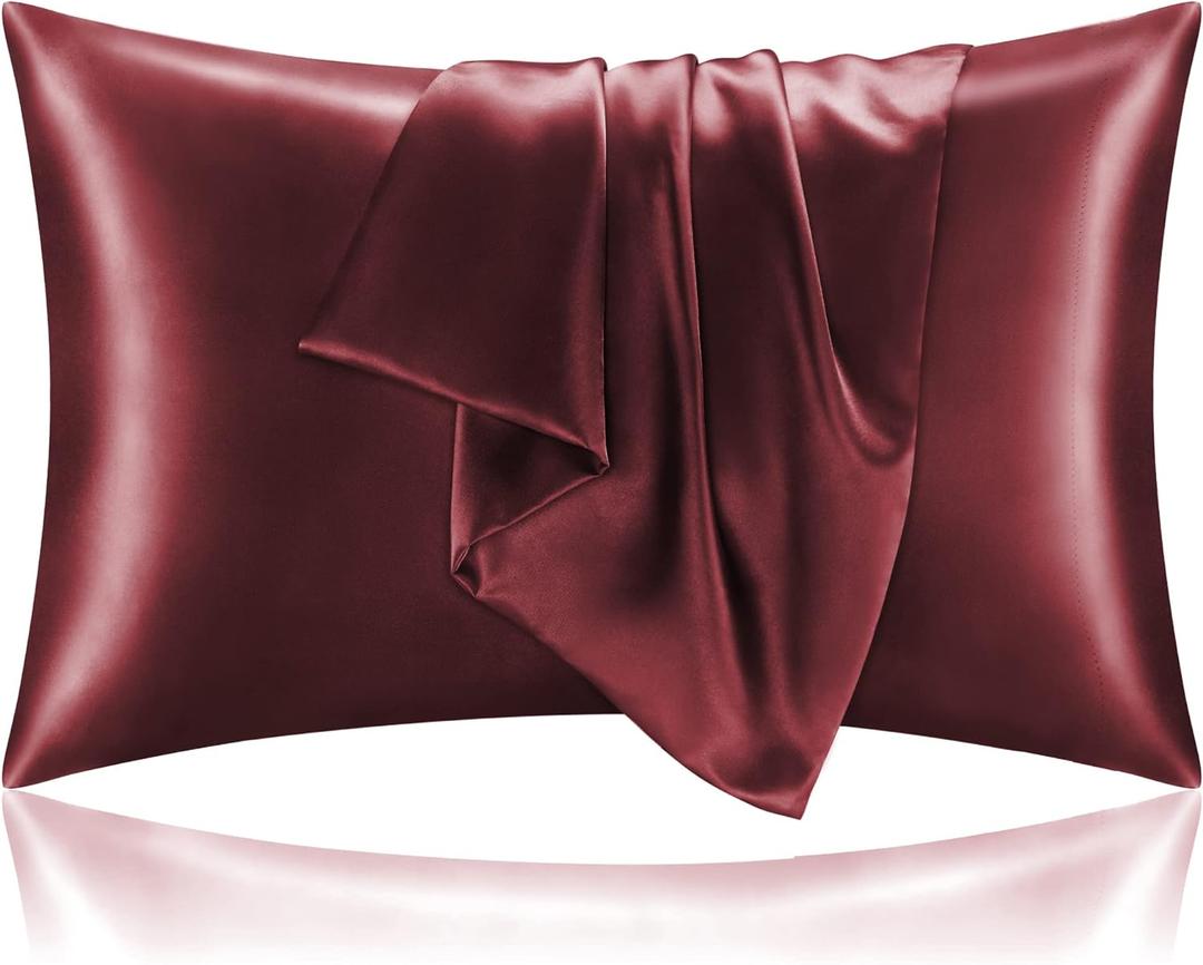 BEDELITE Satin Pillowcase for Hair and Skin, Super Soft and Cooling Similar to Silk Pillow Cases 2 Pack with Envelope Closure, Gift for Women Men(20"x26" Standard Size, Burgundy)