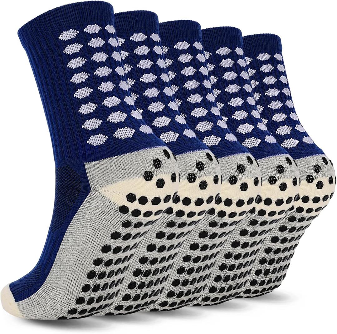Ultrafun 5 Pairs Kids Youth Grip Soccer Socks Cushioned Non Slip Football Athletic Sports Socks (S)
