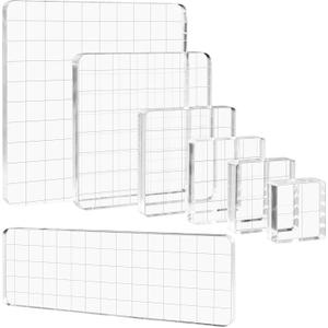 Briartw 7 Pieces Acrylic Stamp Block Clear Stamping Tools Set with Grid Lines for Scrapbooking Crafts Card Making,Clear Acrylic Stamp Block Kit with Grid Lines,Assorted Sizes,Thickness 8mm (7 Pcs Smooth Edge)