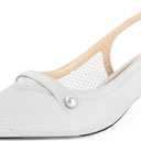 SAMMITOP Womens Slingback Kitten Heels Closed Pointed Toe Low Heel Mesh Pumps Pearl Strap Dress Shoes 1.5 Inches (White)