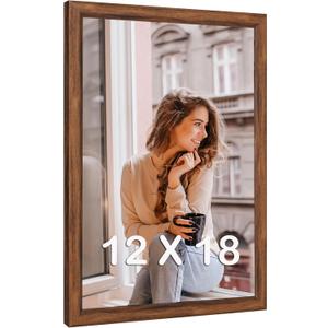 12x18 Wood Frame Brown, Rustic Natural Wooden 18x12in Poster Picture Frame, Distressed 12 x 18inch Woodgrain Gallery Photo Frame with HD Plexiglass, Horizontal Vertical Wall Mounting Display, 1 pcs
