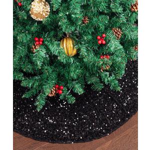 Mr. Pen Christmas Tree Skirt, 48 inch, Black Sequin Tree Skirt, Christmas Skirt Tree