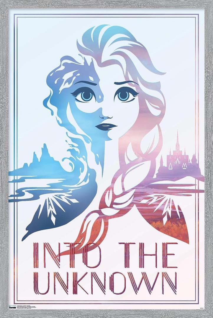 Disney Frozen 2 - Into the Unknown Wall Poster, 34L x 22.4W, Gray Framed Version