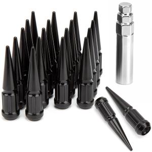 DYNOFIT M12x1.5 Spike Lug Nuts, Compatible with Chevy Toyota Lexus Honda Acura Hyundai Mitsubishi, 20PCS 12x1.5 Spiked Lug Nut, 3.35 inch Tall Closed End Nuts with 1 Socket Key (Black)