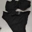 SOLY HUX Women's Ruffle Strapless Bikini Set 2 Piece Bandeau Swimsuit High Waist Bathing Suits Plain Black, Small