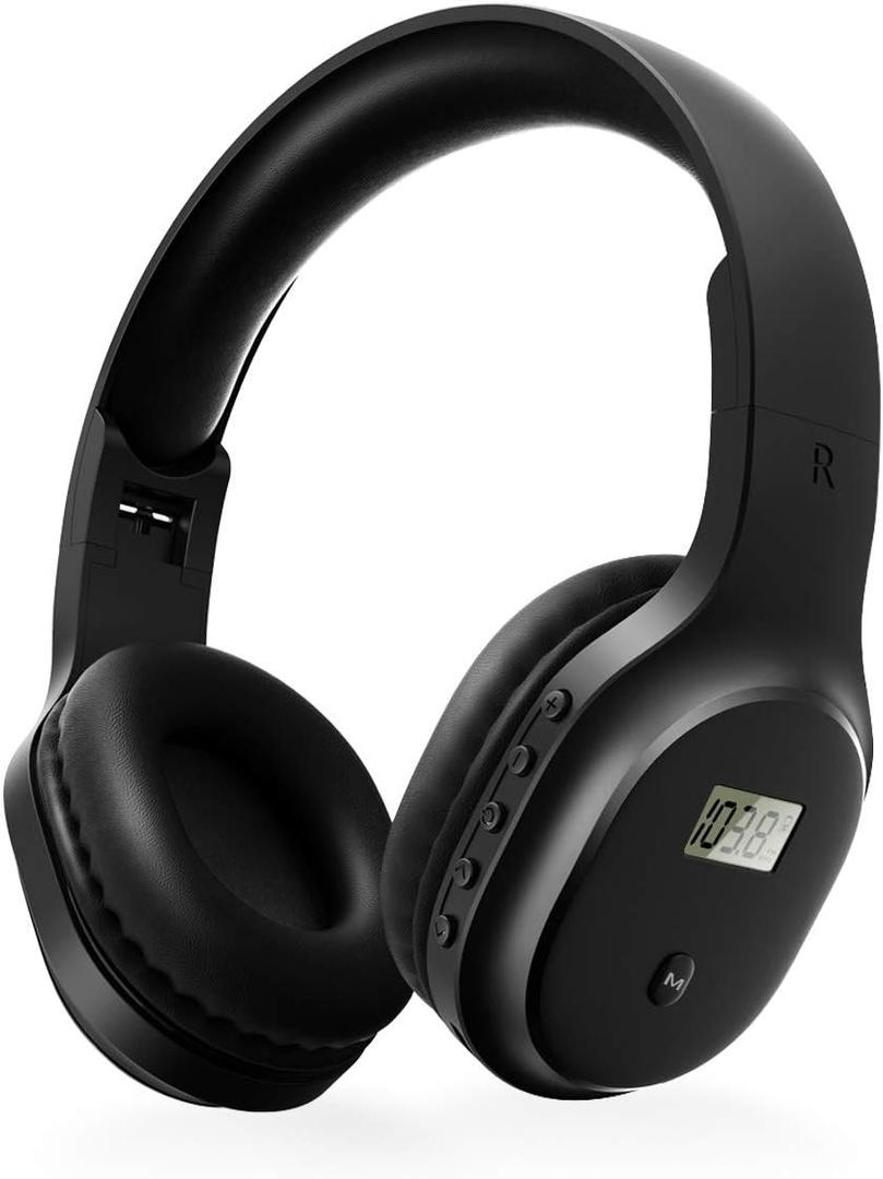 Rechargeable and Portable Personal FM Radio Headphones with Best Reception, Wireless Headset Radio Ear Muffs for Jogging, Mowing, Cycling, Meeting FM Receiver (A8, Black)