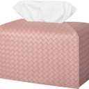 Tissue Box Cover PU Leather Tissue Holder Square Facial Tissue Case Facial Paper Organizer Dispenser for Bathroom, Vanity Countertop, Tabletop, Car, Rectangle, Pink