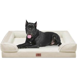 Comfort Expression Orthopedic Dog Bed for Extra Large Dogs 53x42 Inch, Waterproof Supportive Egg Crate Foam XXL Pet Bed with Removable Bolsters, Dog Couch with Washable Cover & Non-Slip Bottom, Beige