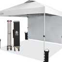 CROWN SHADES 10x10 Pop Up Canopy with 1 Side Wall - Beach Tent with One Push Setup - Outdoor Sun Shade for Events, Parties, Camping - Gazebo with STO-N-Go Cover Bag (White) (Silver-coated White)