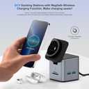 USB C Laptop Docking Station with MagSafe Charger Stand, 9 in 1 USB C Hub Multiport Adapter with 4K HDMI, 1Gbps Ethernet, 3 USB 3.0, SD/TF, Compatible with MacBook/Dell/HP/Lenovo/iPhone (Silver Gray)