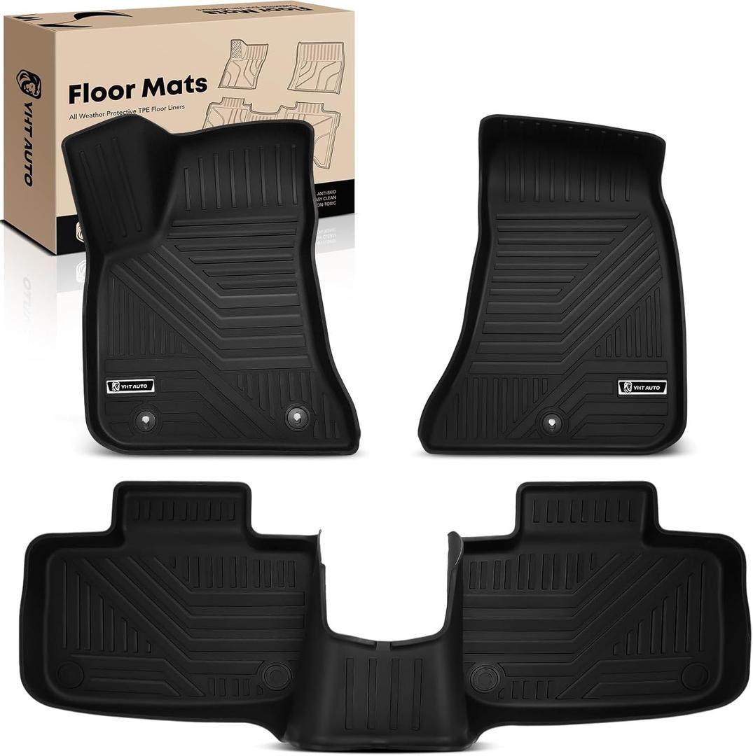 YHTAUTO Floor Mats Compatible with Chrysler 300 2011-2023 (AWD) & Dodge Charger 2011-2022, TPE Floor Liners All-Weather Protection Custom Fit, 1st & 2nd Row, Set of 3