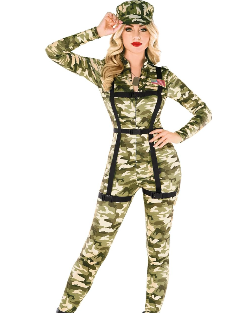 Morph Army Women Costume Womens Army Costume Bodysuit Camo Paratrooper Costume For Women Halloween Swat Costume For Woman XL