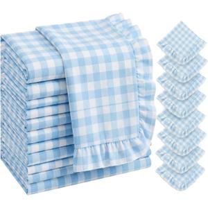 Frienda Blue 12 Pcs Plaid Gingham Ruffle Cloth Napkins, 15 x 15 in French Retro Cloth Dinner Napkins Soft Washable Absorbent for Summer Holiday Hotel Wedding Bridal Shower Party Decor (Plaid)