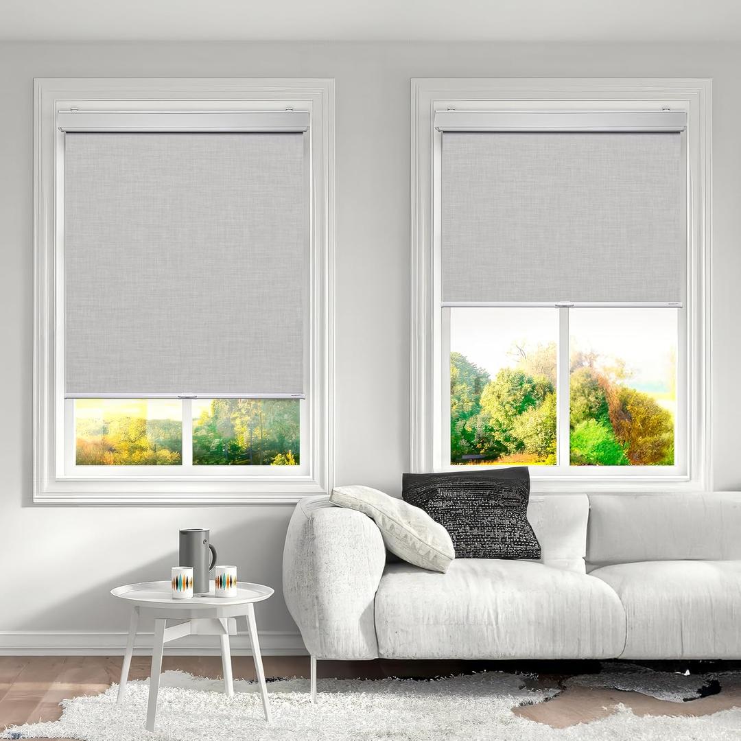 SHADESLINE Cordless with Valance 100% Blackout Window Shades Pull Down Window Blinds with Thermal Insulated Fabric. Easy to Install. (Maximum Height 80") (Light Grey Color) (37" Width)
