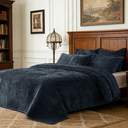 Quilt Set Oversized King Size 120x120 Luxurious Velvet Bedding Sets with 2 Pillow Shams 20x36 3 Pieces Ultra Soft Quilted Striped Bedspread Coverlet Comforter for All Season,Grey Blue