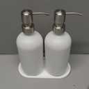 Glass Soap Dispenser - Dish Soap Dispenser for Kitchen and Hand Soap Dispenser Set, Bathroom Soap Dispenser with 304 Rust Proof Pump, Soap Dispenser for Kitchen with Tray, White Bottle/Silver Pump