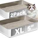 Stainless Steel Litter Box 2 Pack, XLarge Metal Litter Box | Easy Clean Non Stick Easy Entry No Smell Steel Litterbox for Kitty/Cats