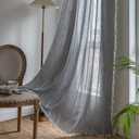 Sutuo Home Boho Curtain for Bedroom Living Room Kitchen, Semi Blackout Linen Farmhouse Shabby Chic Tassels Window Treatment Bohemian Embroidery Drape, Rod Pocket 1 Panel 52" W x 84" L, Black Grey