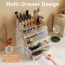 Delamu 3pc 6-Drawer Makeup Organizer Countertop Cosmetic Organizer for Vanity | Bathroom | Skincare | Perfume | Lipstick Storage, Casual Pairing No Assembly, Crystal Clear with Luxe Gold Trim