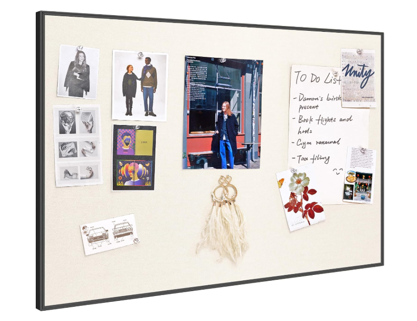 Fabric Bulletin Board 30x20 inches,Black Aluminum Framed Wall Pin Board | Cork Board Alternative for Wall with Push Pins for Office and Home, Linen Display Mood Board for Photos, Notes & Reminders