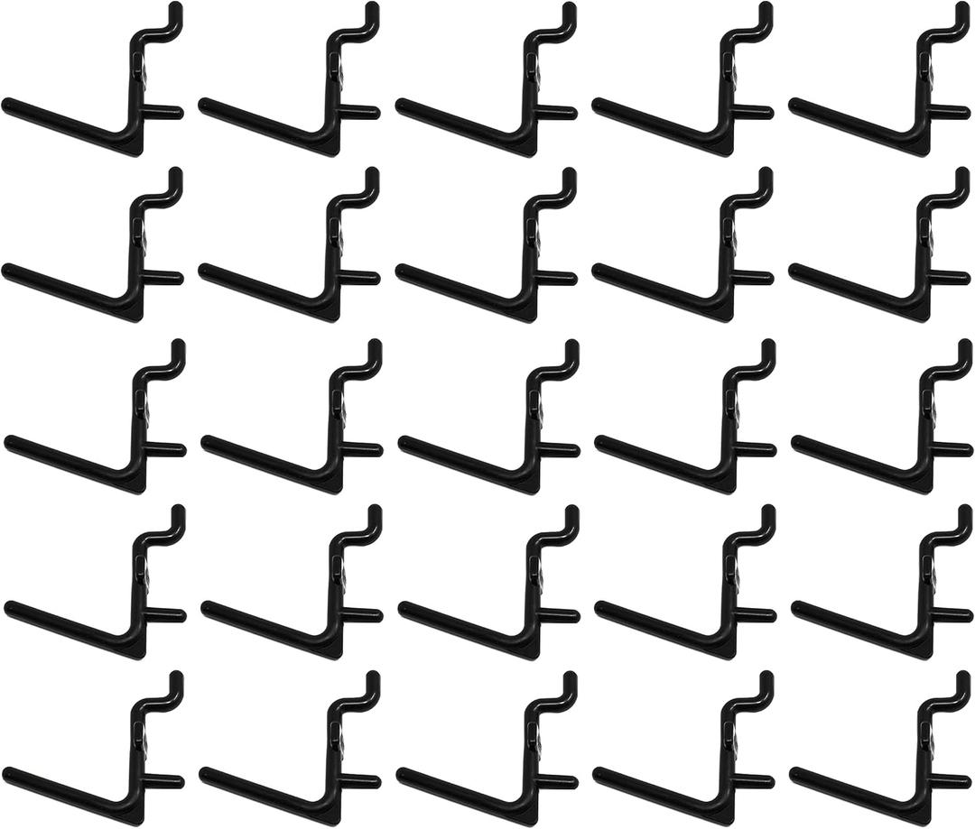 JSP Manufacturing Pegboard Hooks Non-Locking Plastic L Style Hook | Garage Tool Storage Craft Hooks Pegboard Accessories (100, Black)