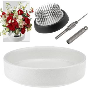 Folmywy Japanese Ikebana Vase Kit Flower Frog Flower Arrangement with 1.97 Inch Kenzan White Ceramic Ikebana Bowl for Home Decor Art Supplies Floral Arrangement Teaching Aids