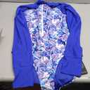 RELLECIGA Women's One Piece Swimsuits Long Sleeve Rash Guard UV Protection Surfing Swimsuit Bathing Suit (Large, Leaf Print+Royal Blue)