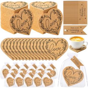 30 Sets Bridal Shower Favors for Guests Include Love Heart Cork Coasters Absorbent Cork Coasterthank You Cards and Organza Bags Baby Shower Favor Wedding Souvenirs for Guests