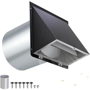 6 Inch Hooded Wall Vent with Screen and Damper,6 Inch Wall Exhaust Vent Cover Dryer Ventilation Cap Exterior for Kitchen Range Hood Air Exhaust,External Extractor w/Non Return Flap,Galvanized Steel