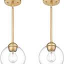 Emak Modern Gold Pendant Light Fixtures, 7 Inch Globe Pendant Lights with Clear Glass, 1 Light Hanging Lights for for Kitchen Island, Bathroom, Dining Room, Bedroom, Hallway, 2 Pack, PL119-GD-2PK