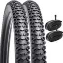 YUNSCM 2-PCS 26" Mountain Bike Tires 26x2.40/58-559 and 26" Heavy Duty Bike Tubes Schrader Valve AV32mm Compatible with Off Road Bike 26x2.35 26 x 2.40 Bicycle Tires and Tubes
