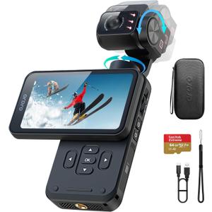 5K Video Camera Camcorder, 3-Axis Stabilization Vlogging Camera with 3.5'' Rotatable Touchscreen, 1/2.5'' CMOS, 5K 30FPS/4K 60FPS Video, IR Night Vision Pocket Camera with 64G Card for YouTube Vlogs (Grey)