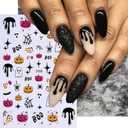 10Sheets Halloween Cute Cartoon Nails Art Stickers Ghost Mushroom Skull Pumpkin Nail Decals Black Cat Spider Bat Nail Supplies Colorful Rabbits Designs Nail Accessories for Women Manicure DIY Decor