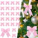 24 Pcs Pink Satin Ribbon Bows Christmas Tree Decorations, Christmas Wreath Bow Topper for Xmas Gift Packaging Home Wreath Fence Fireplace Wedding Party Decor