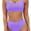 Pink Queen Women's Crop Top High Waisted Cheeky Bikini Set Two Piece Swimsuits Size L (01 - Light Purple)