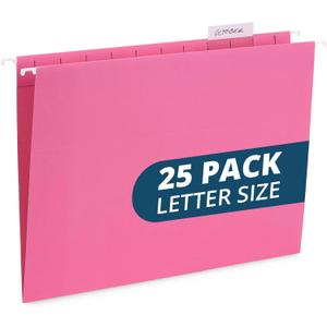 Blue Summit Supplies 25 Pink Hanging File Folders Letter Size, Reinforced Hanging File Folders Pink, Designed for Home and Office Color Coded Organization