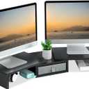 TEAMIX Dual Monitor Stand Riser with Drawer - Length and Angle Adjustable Double Monitor Riser Corner Desk Shelf Organizer 37 inch Long Monitor Riser for 2 Monitors/Laptop/PC/Screen/TV (Black)