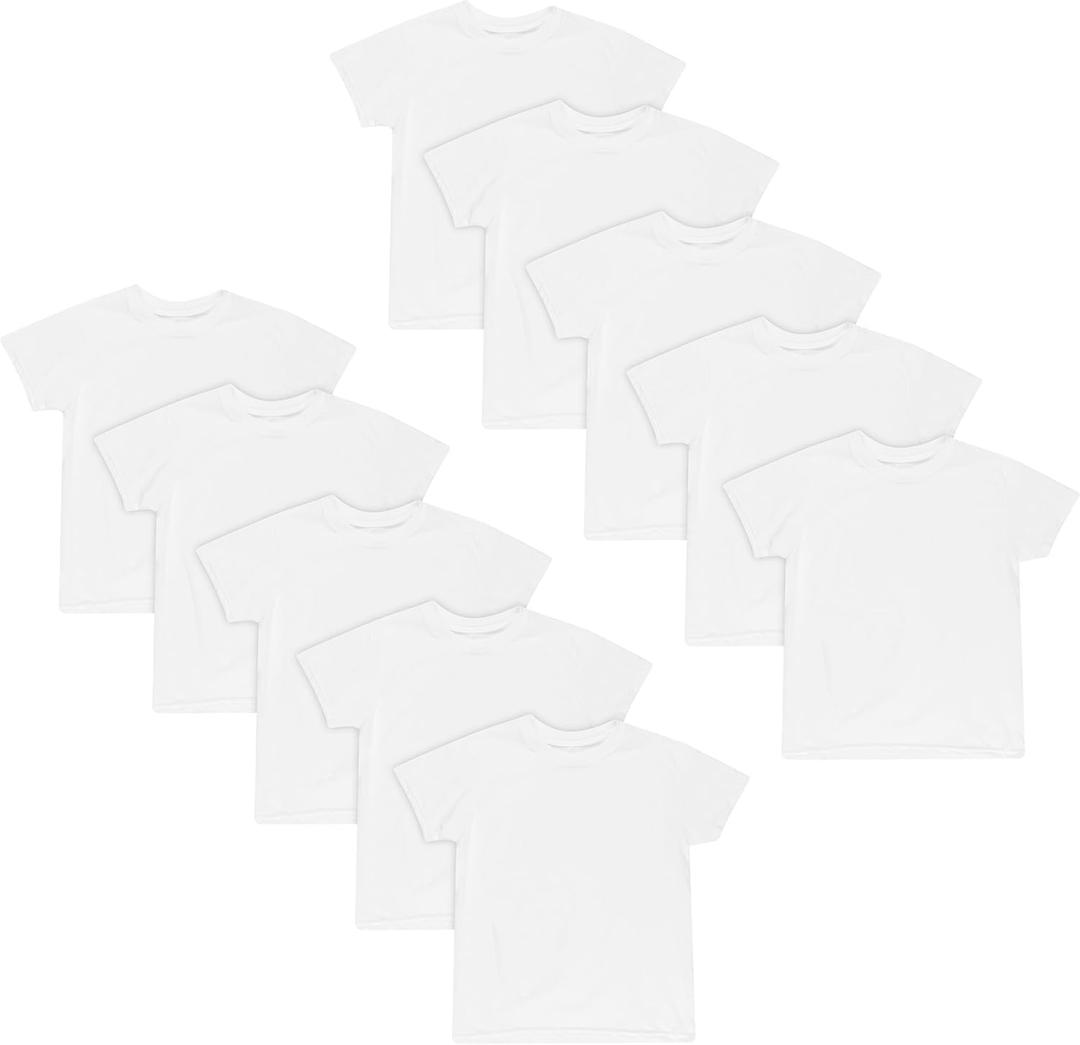 Hanes Boys Undershirt, EcoSmart White T-Shirts for Boys, Short Sleeve Shirts, 5 or 10- Pack (White, XL)