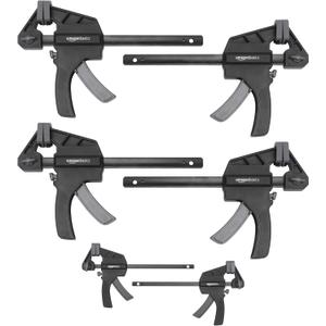 Amazon Basics 6-Piece Easy-to-Use One-Handed Trigger Clamp Set, 2 Pack of 4-inch, 4 Pack of 6-inch, Black/Grey