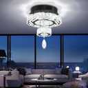 Flashing God 12" Modern Crystal Chandeliers Black Flush Mount Ceiling Chandelier Mini Chandelier for Hallway LED Dimmable Crystal Pendant Light for Dining Room Living Room Bedroom