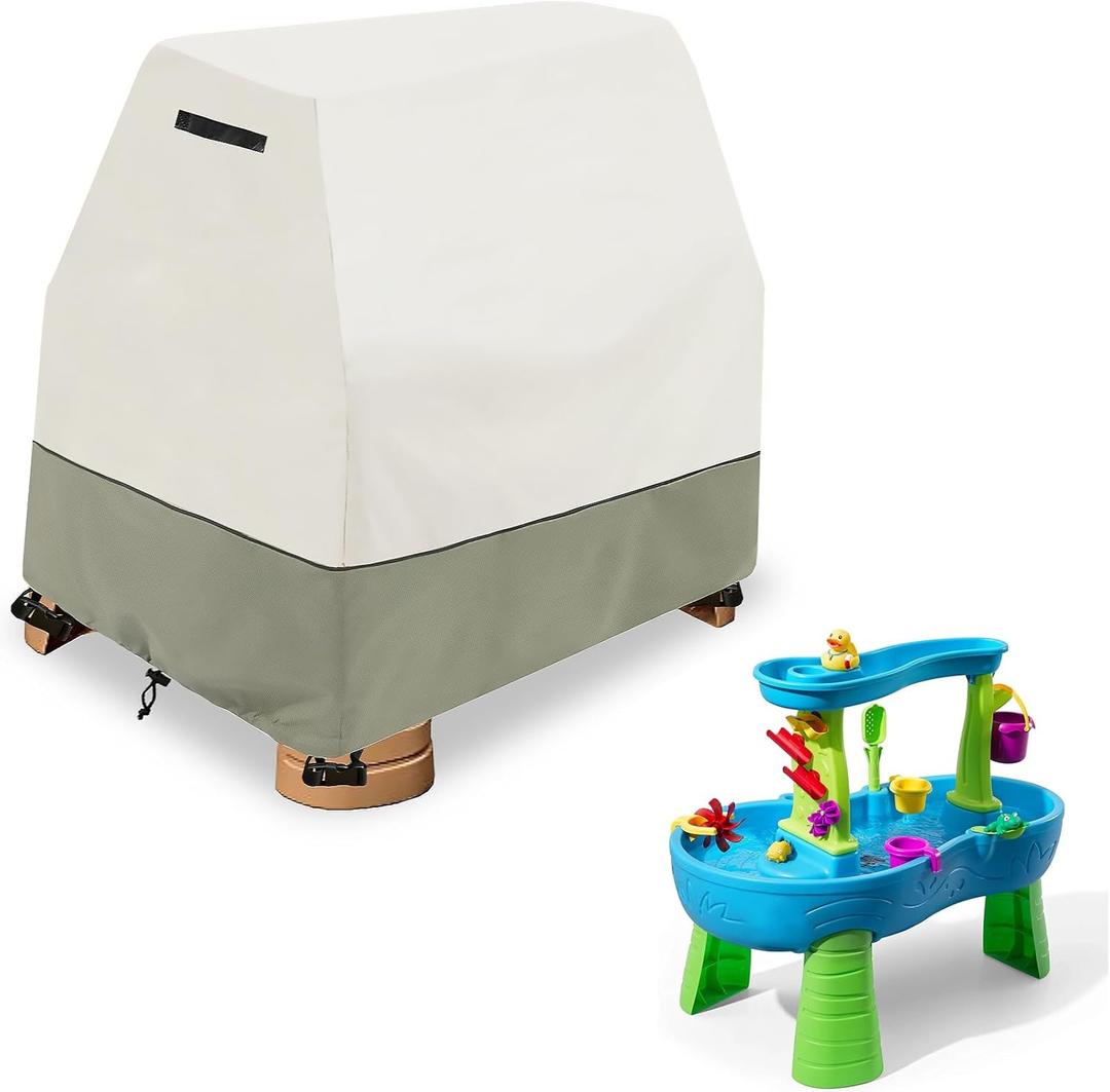 Kids Water Table Cover,Outdoor Heavy 600D Waterproof Anti-UV Dustproof Kids Water Play Table Cover,Compatible with Step2 Rain Showers Splash Pond Toddler Water Table,Beige,Cover Only