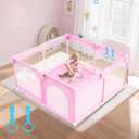 Small Baby Playpen 47"x47" - Play Pens for Babies and Toddlers with 2 Pull Rings - Sturdy Safety Baby Fence Play Area with Breathable Mesh for Indoor & Outdoor, Pink